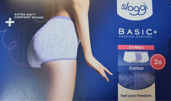 Sloggi basic maxi in set 3 kleuren lavendelblauw, wit en gewerkt V012/2I