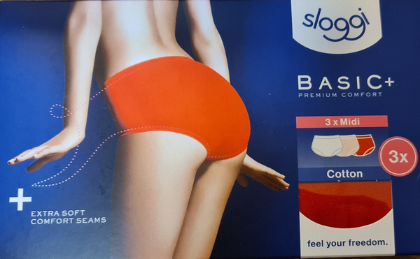 Sloggi basic midi set in 3 kleuren wit, rood en lichtroze M005/R5