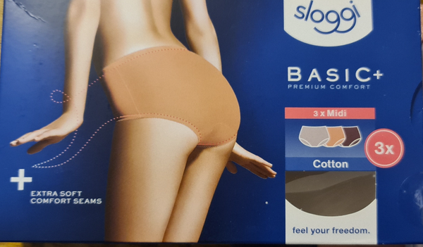 Sloggi basic midi set in 3 kleuren aubergine, donkere huidskleur en grijs  V005/I5