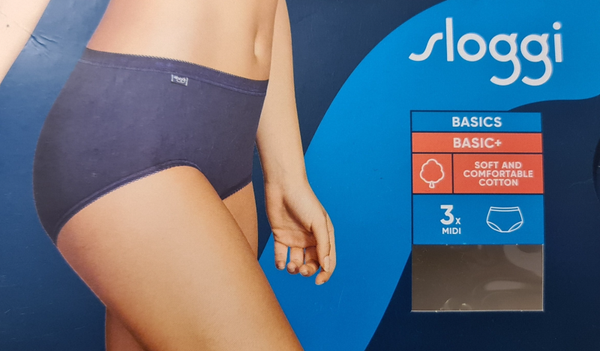 Sloggi basic midi set in 3 kleuren grijs, donker blauw en creme V004/I4