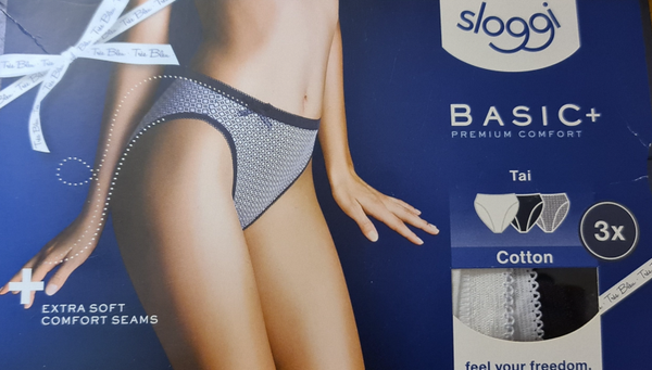 Sloggi basic tai set in 3 kleuren wit, blauw en een motiefje M008/B9