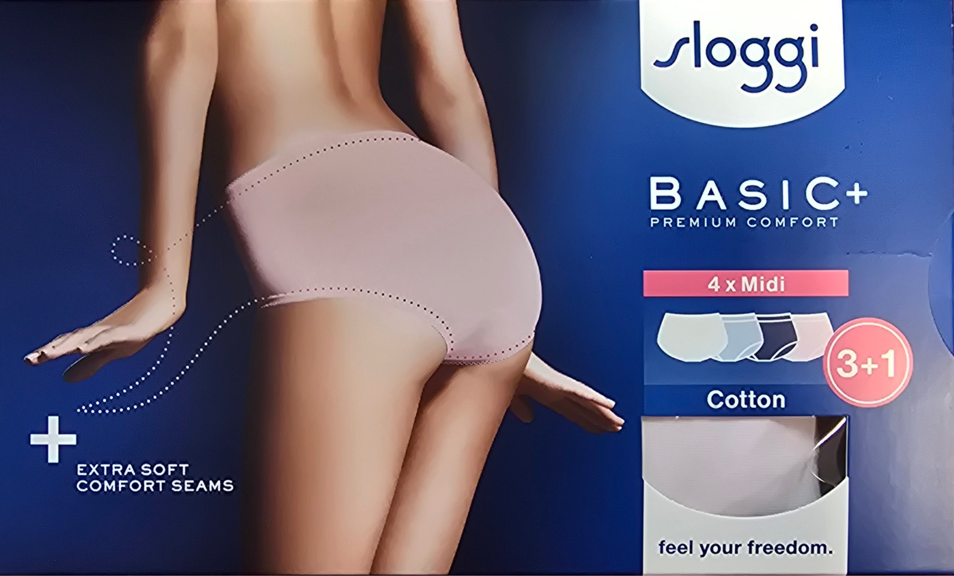 Sloggi basic midi in set 4 kleuren wit, zachtroze,  zachtblauw en navy V019/9I