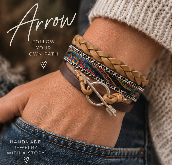 🏹 Handmade Armband – Arrow (Leer & Waxkoord)