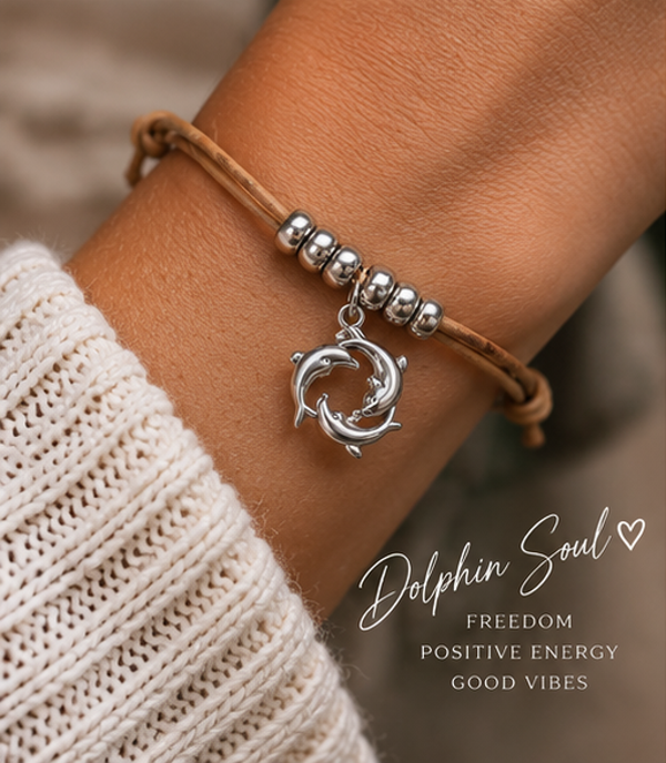 🐬 Dolphin Dream – Handgemaakte Leren Armband