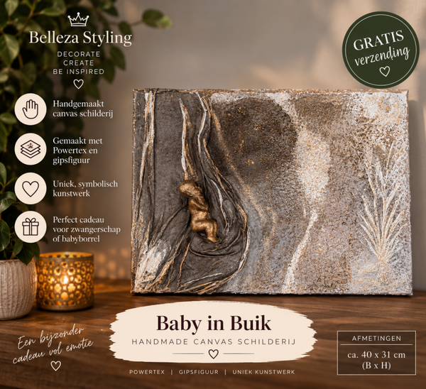 Canvas Schilderij “Baby in Buik” – Handgemaakt Powertex Kunstwerk