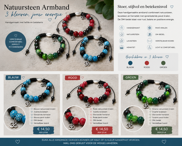 ✨ Handgemaakte Natuursteen Armband – 3 Kleuren