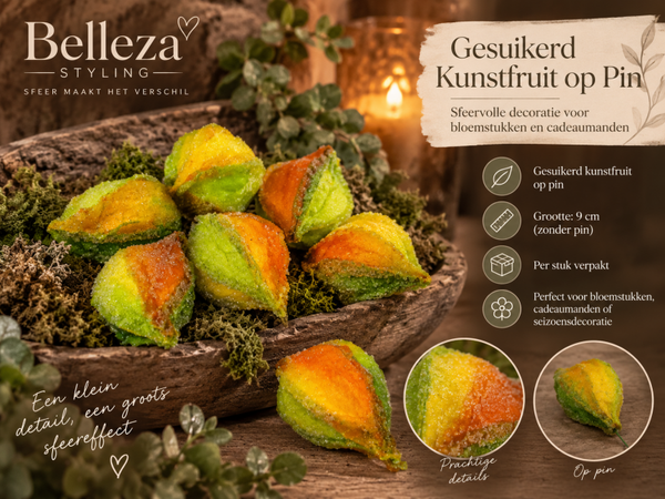 Gesuikerd Kunstfruit op Pin – Sfeervolle decoratie voor bloemstukken en cadeaumanden