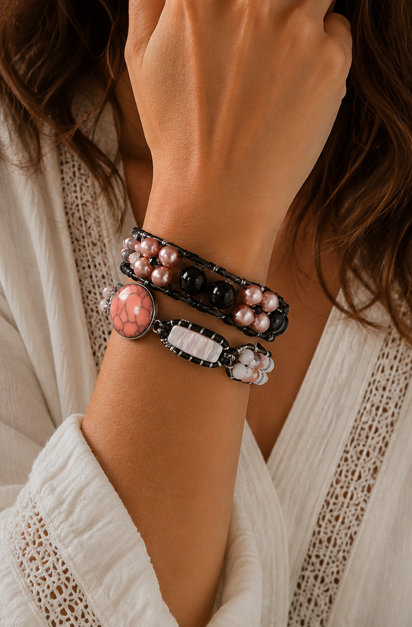 Handmade Wikkelarmband Turquoise – Waxkoord & Natuursteen Cabochon