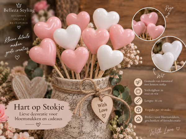 Hart op Stokje – Lieve decoratie voor bloemstukken en cadeaus