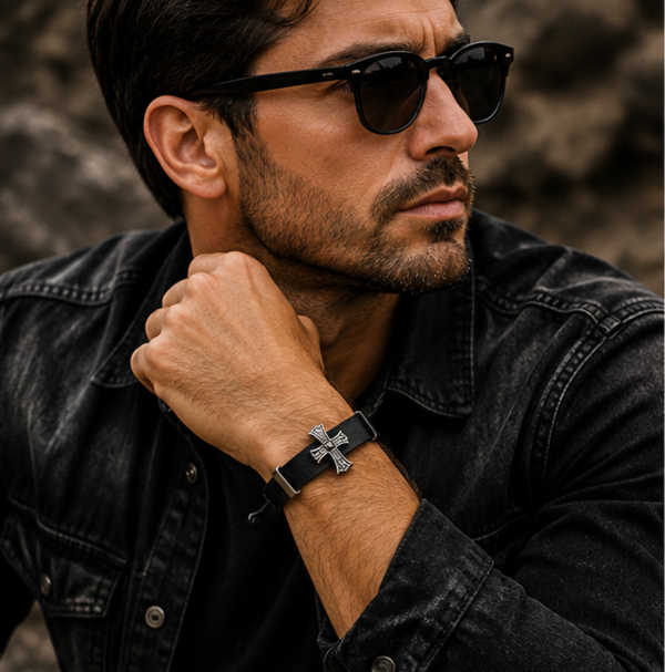 Heren Armband Cross Black