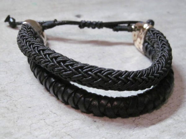 Gevlochten Leren Herenarmband – Dubbele Wikkel & Verstelbaar