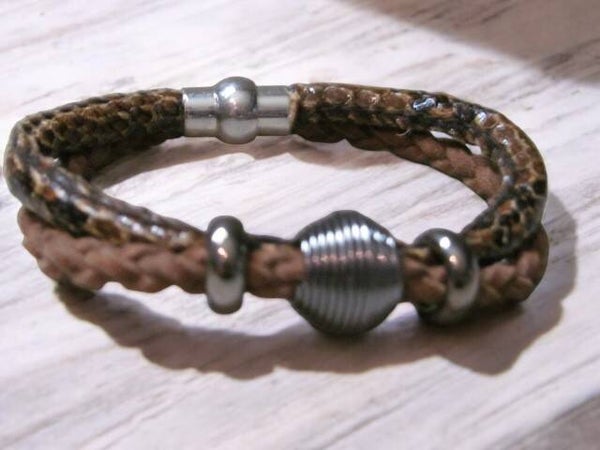 Herenarmband Gevlochten Leer & Metaal – Bruin (19–20 cm)