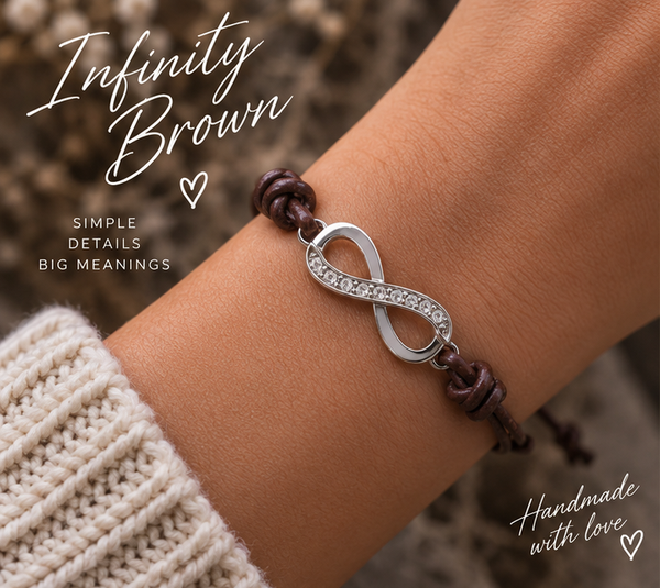 ♾️ Armband – Infinity Brown (Leer & Strass)