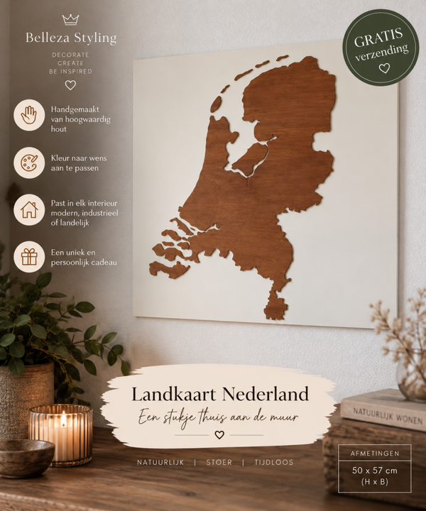 Landkaart Nederland – Handmade houten wanddecoratie
