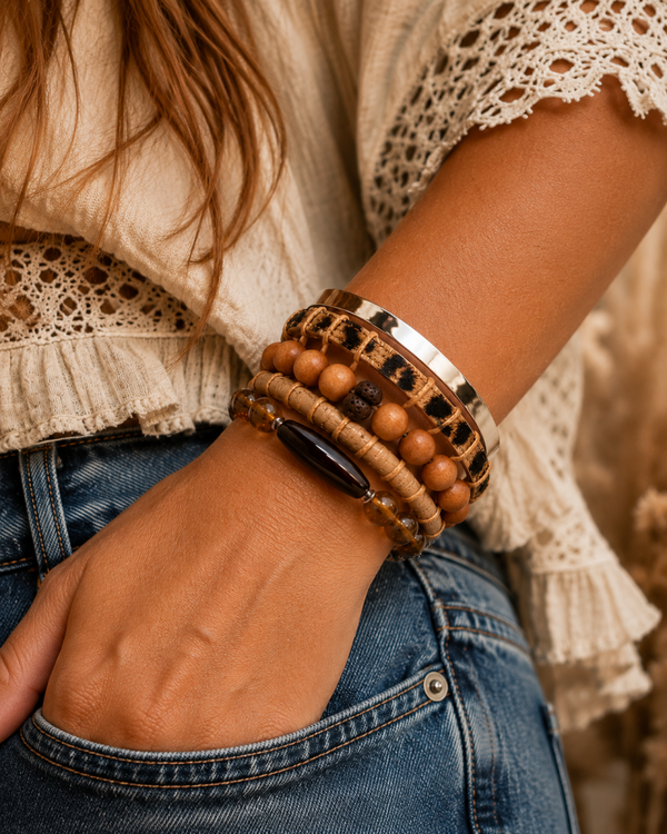 Leopard – handgemaakte brede boho armband