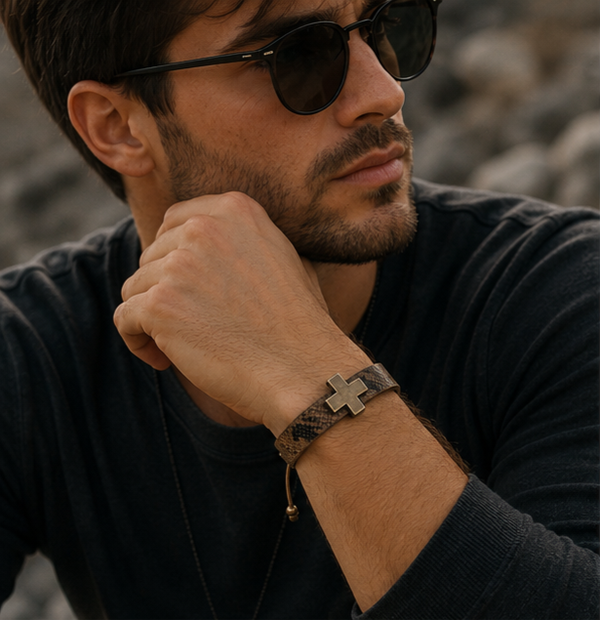 Leren Heren Armband met Kruis – Stoer Vintage Design