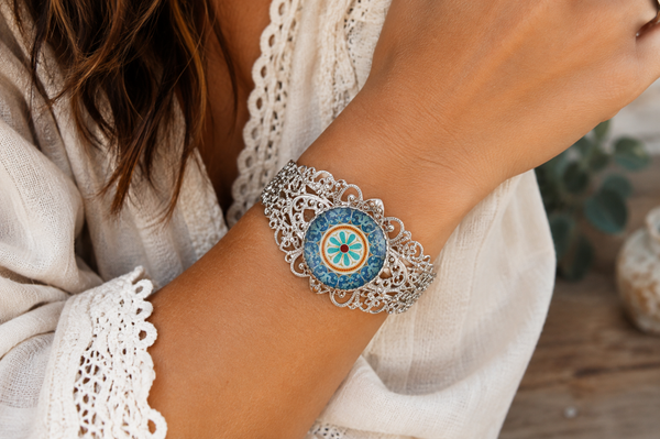 ✨Mandala Serenity – zilverkleurige damesarmband met mandala