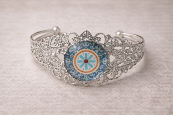 ✨ Dames Armband Mandala Zilver – Open Statement Armband