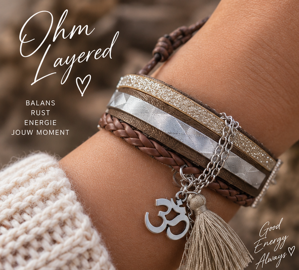 Handmade Armband Ohm Layered – Leer, Imi-leer & Waxkoord