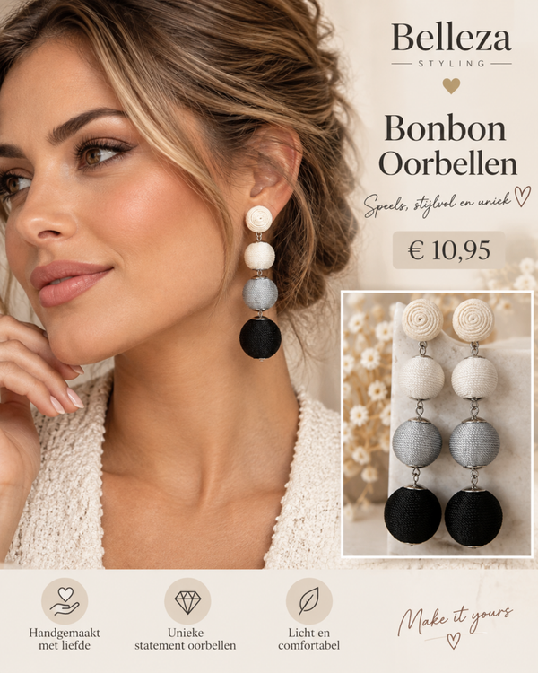 Bonbon Oorbellen – Driekleurige Ballen met Oorsteker
