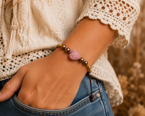 Pink Heart handgemaakte natuursteen armband