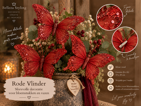 Rode Vlinder – Sfeervolle decoratie voor bloemstukken en vazen