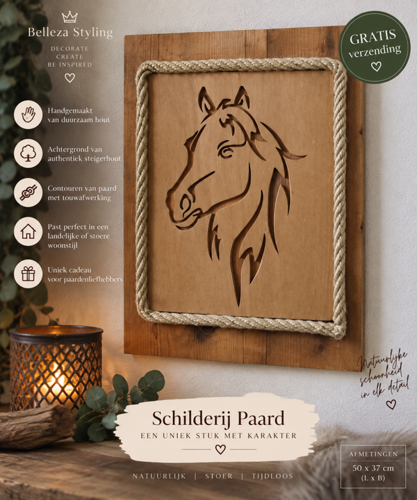 Schilderij Paard – Handmade houten wanddecoratie