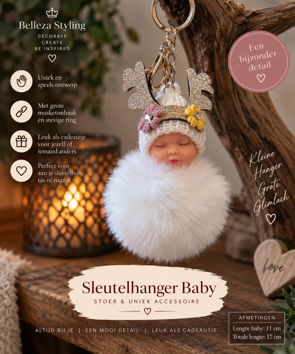 Sleutelhanger Baby met Rendiergewei – Zacht & Uniek Accessoire