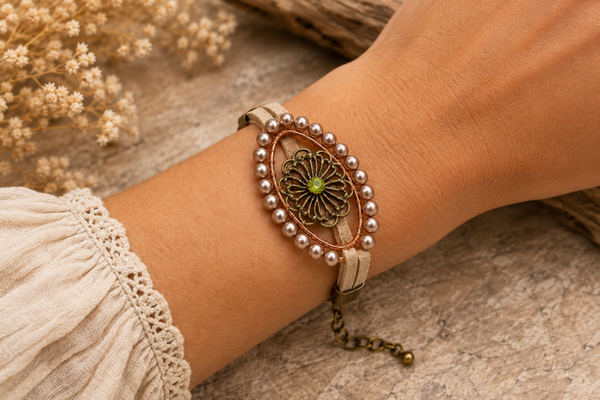 Suede Eye – handgemaakte boho statement armband