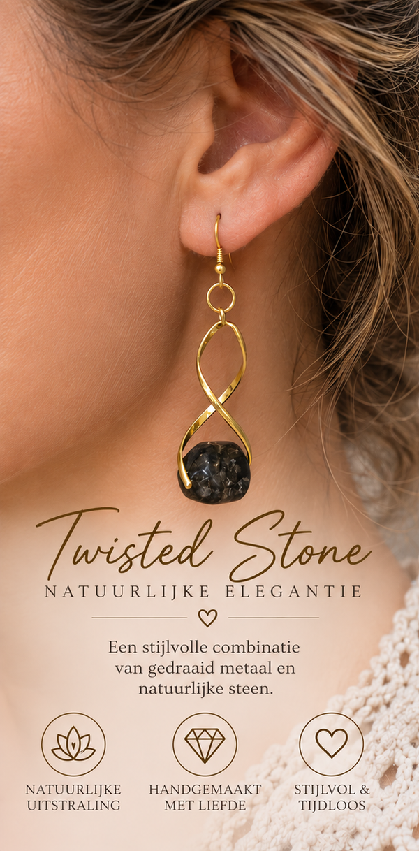Oorbellen Twisted Stone – Goudkleurig Metaal met Natuursteen