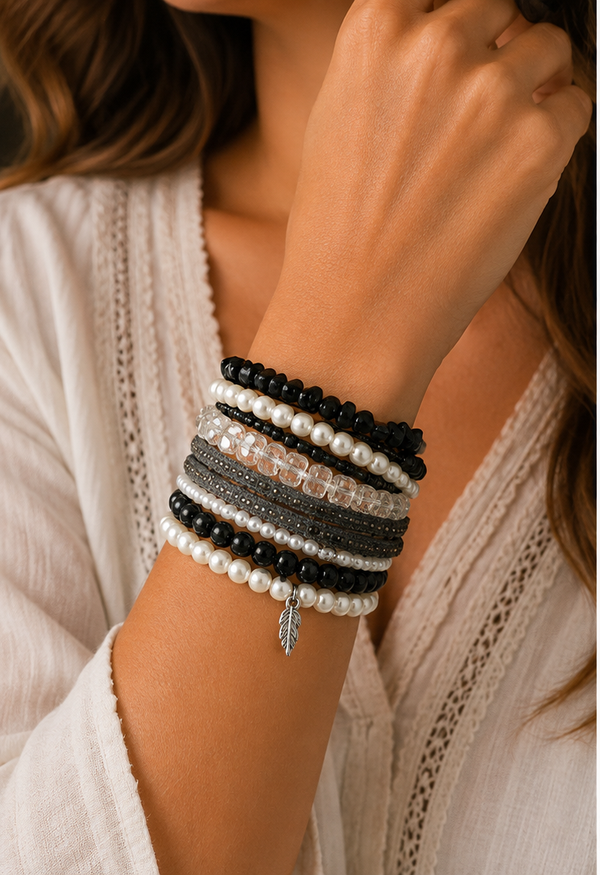 Wikkelarmband Blauwe Goudsteen & 7 Lagen
