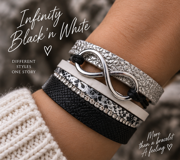 Armband Infinity Black ’n White – Imi-leer & Strassdetails