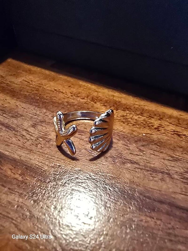 Bague coquillage et étoile mer doree