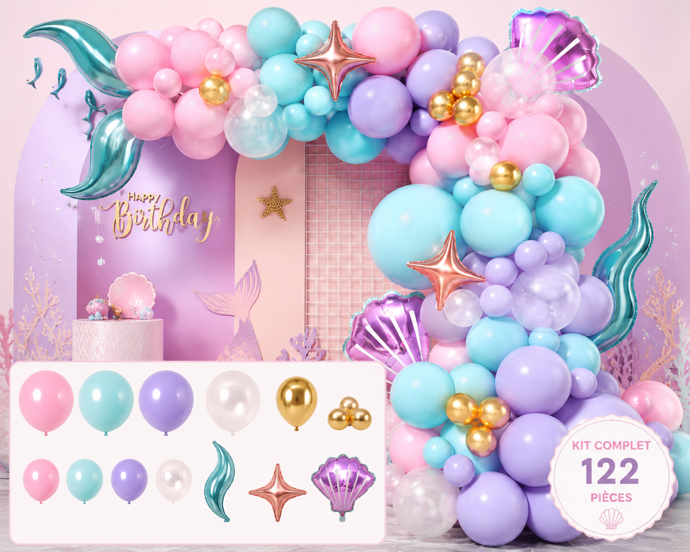 Arche de Ballons Sirène Pastel – Kit Complet