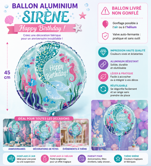 Ballon Aluminium Sirène – Happy Birthday