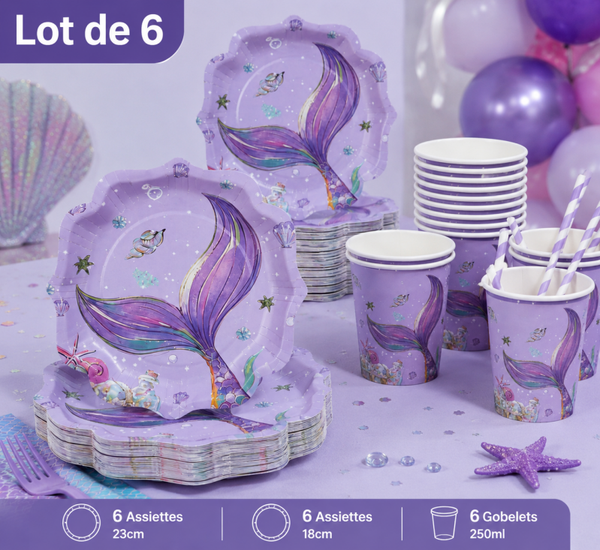 🧜‍♀️  Kit Vaisselle Sirène Rêve Violet x6