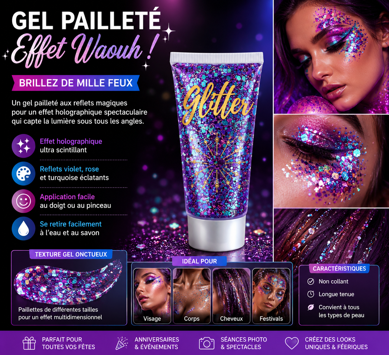 Gel Pailleté Multicolore – Effet Waouh Instantané