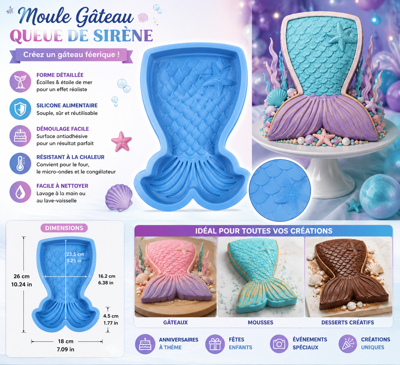 Moule Gâteau Queue de Sirène – Effet Féérique
