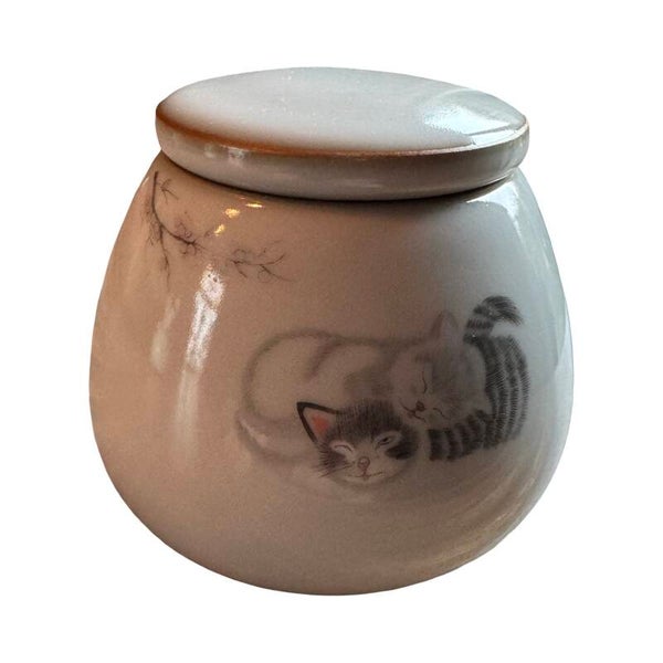 Vintage Poezen-Katten Urntje met 2 poezenvriendjes - Mini urn