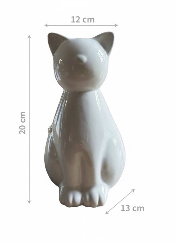 Witte Kat urn - Keramiek Wit Glanzend - 850 ml - Handgemaakt