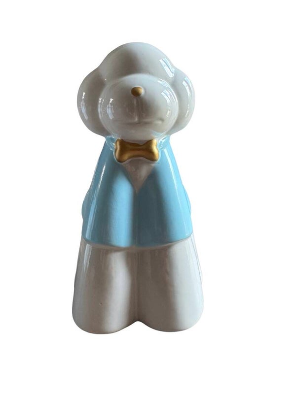 Labradoodle / Poedel Honden Urn - Keramiek blauw met Gouden Strik - 850 ml - Handgemaakt