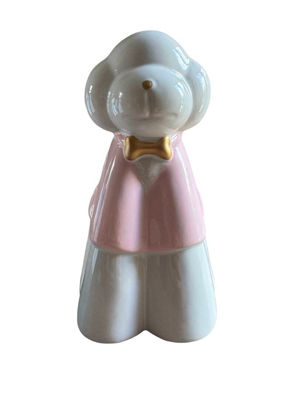 Labradoodle / Poedel Honden Urn - Keramiek Roze met Gouden Strik - 850 ml - Handgemaakt