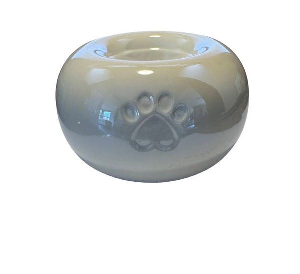 parelmoer wit urntje met dierenpootje - urntje voor een waxinelichtje