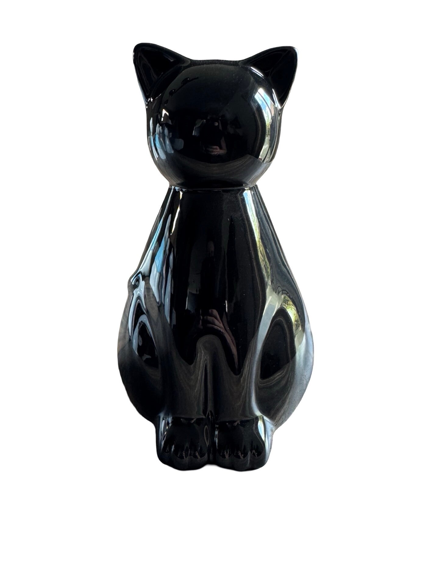 Zwarte Kat urn - Keramiek Zwart Glanzend - 850 ml - Handgemaakt