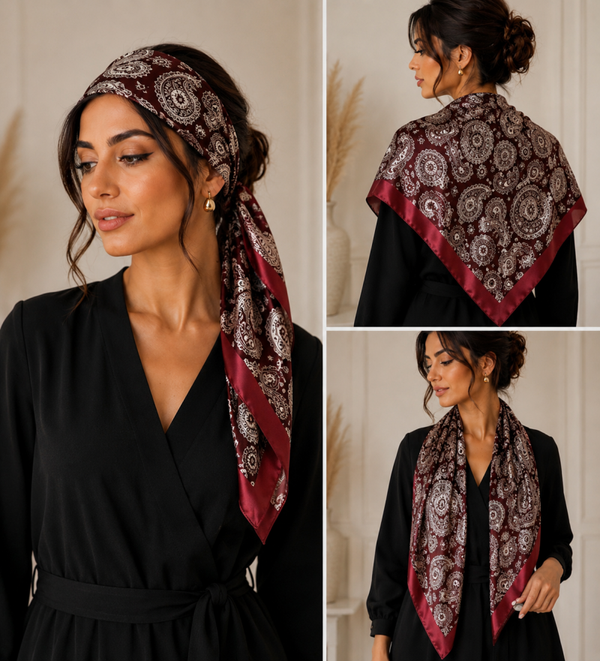 Châle en soie bordeaux – Motifs Paisley