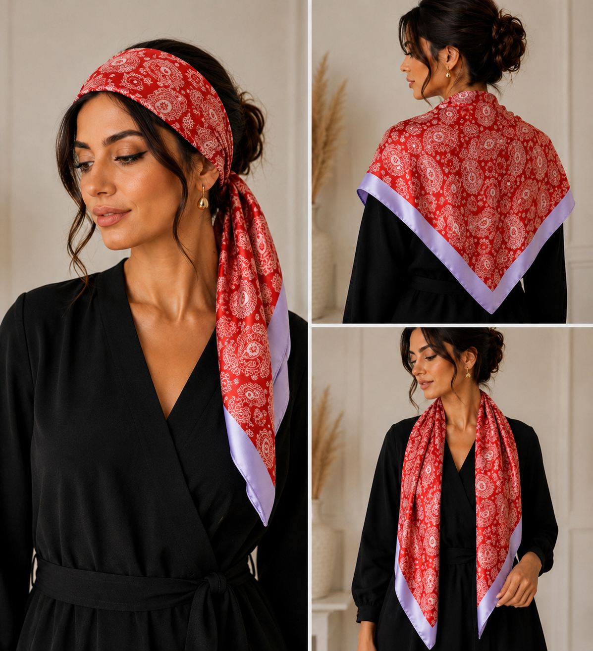 Châle en soie rouge – Motifs Paisley