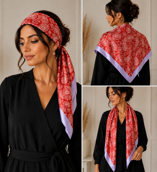 Châle en soie rouge – Motifs Paisley