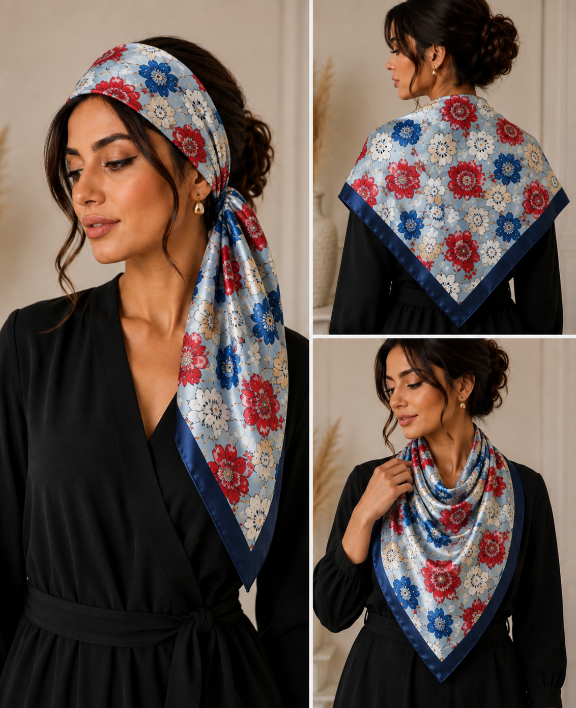 Foulard fleuri bleu – Élégance & douceur