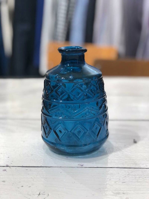 Blauwe transparante vaas met printje