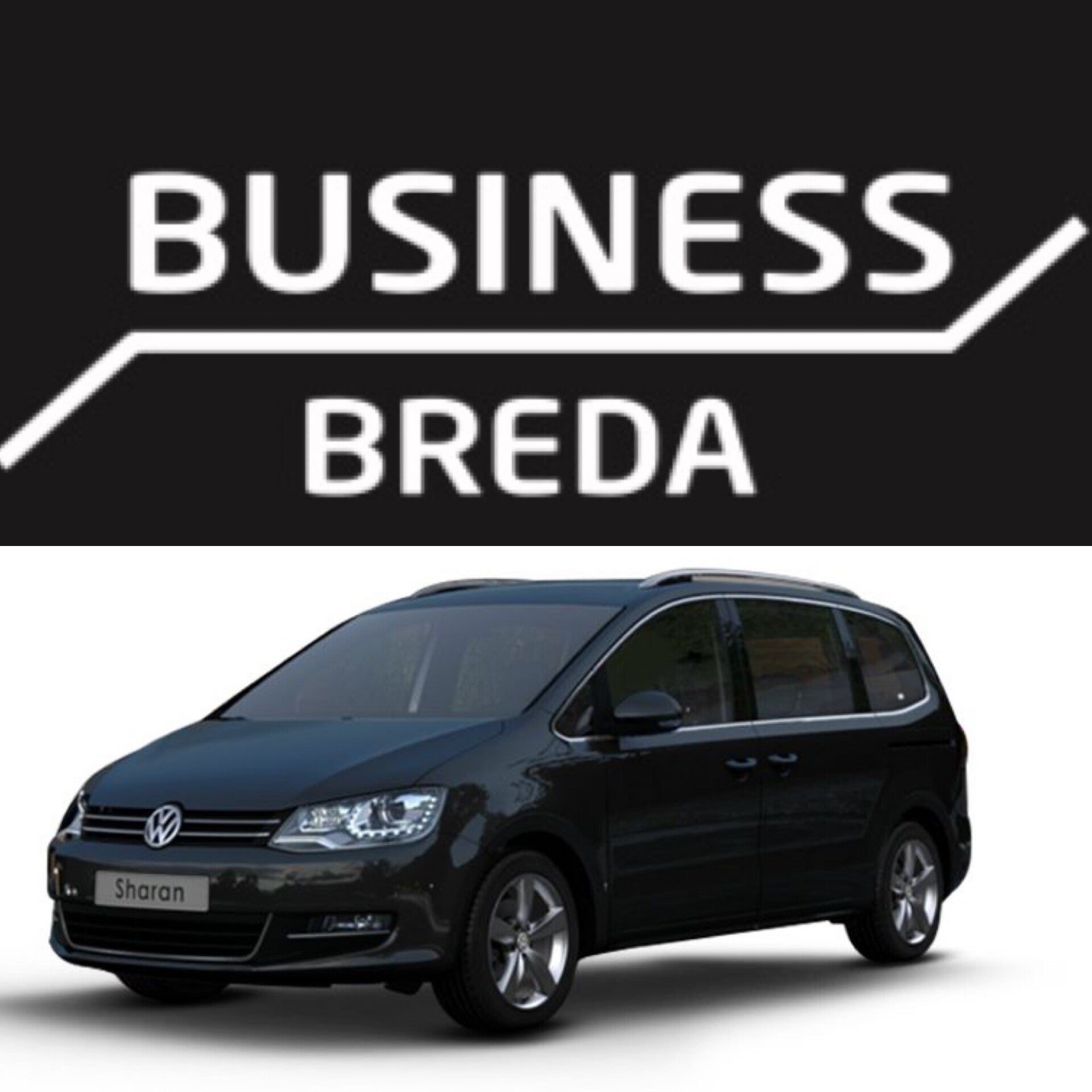 Taxi Breda Business logo in zwart wit met taxi voertuig
